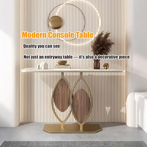 Modern Console Table, Luxury Faux Marble Entryway Table Narrow Metal Sofa Table for Hallway, Living Room, Foyer, 39.4" 47.2" 59.1" Wide, Easy Assembly VinLeap