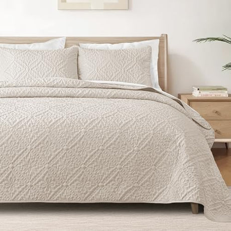 Exclusivo Mezcla Twin Quilt Bedding Set, Lightweight Soft Bedspreads Coverlets with 1 Pillow Sham, Modern Brich Beige Quilts Twin XL Size for All Seasons Exclusivo Mezcla