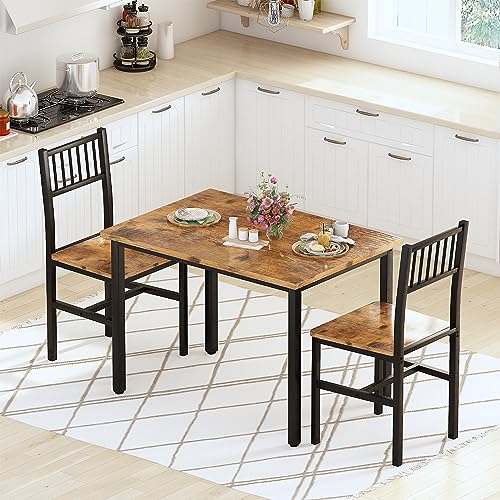 AWQM 3 Piece Dining Table Set for 2, Small Kitchen Table Set for 2 with Chairs,Wood Breakfast Nook Table and Chairs Set of 2,Dinette Set for Small Space,Dining Room,Apartment, Brown AWQM