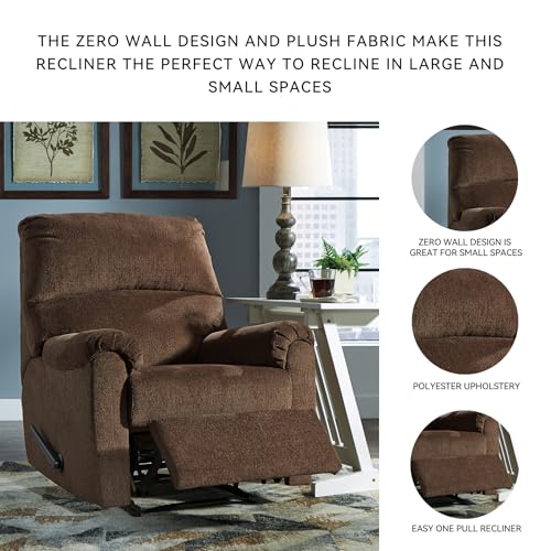 Signature Design by Ashley Nerviano Contemporary Wall Hugger Recliner with Pillow-Top Armrest, Dark Brown
