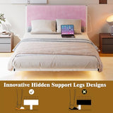 ARFARLY Floating Full Size Bed Frame with Headboard and LED Lights Upholstered Metal Platform Bed Frame Full with Charging Station No Box Spring Needed Easy to Assemble Pink ARFARLY