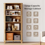 Decofy 69" Tall Kitchen Pantry Storage Cabinet with Sliding Door, Modern Curved Edge Pantry Storage Cabinet with 5 Shelves, Cupboard for The Kitchen, Dining Room, Bedroom, Living Room, Office (Oak) Decofy