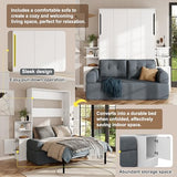 LUMISOL Queen Size Murphy Bed with Sofa, Space-Saving Wall Bed Frame with Storage Cabinets for Small Bedroom, Home Office, Guest Room, White+Grey LUMISOL