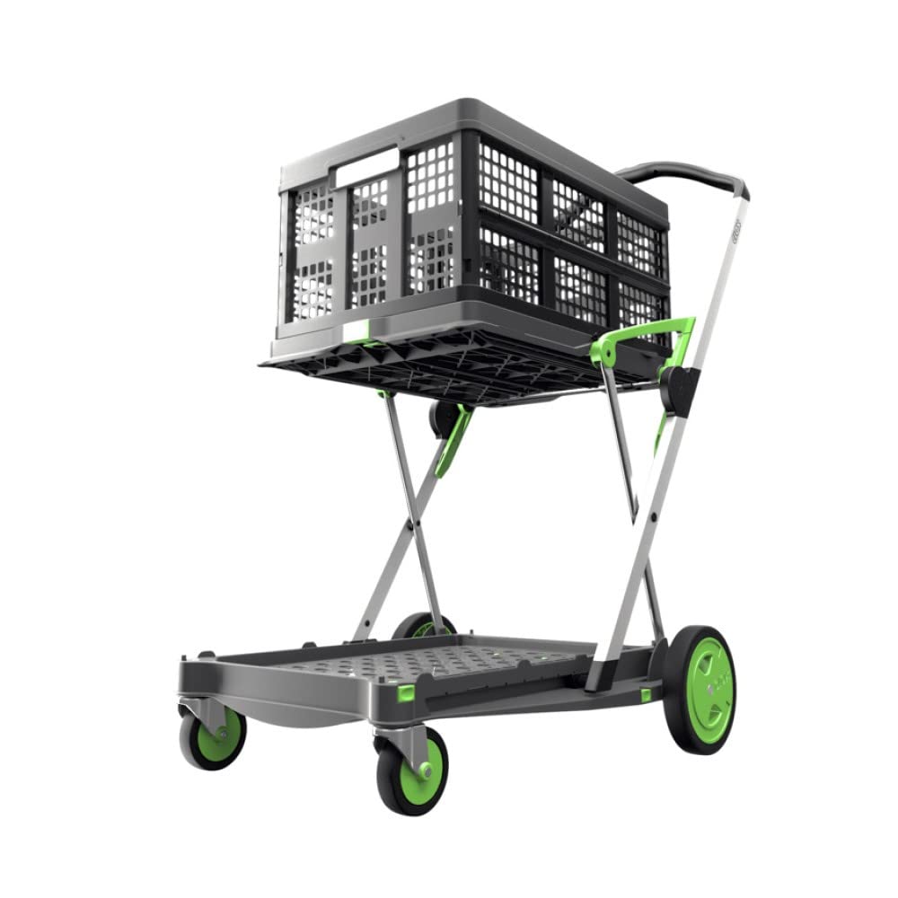 CLAX® The Original | Made in Germany | Multi use Functional Collapsible carts | Mobile Folding Trolley | Shopping cart with Storage Crate | Platform Truck (Green) Clax