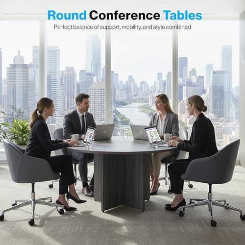 NBF 42" Round Conference Tables - Thermally Fused Gray Laminate Conference Room Tables - X Base Office Meeting Table - Durable Training Tables for Brainstorming Collaboration Sessions nbf signature series