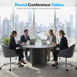 NBF 42" Round Conference Tables - Thermally Fused Gray Laminate Conference Room Tables - X Base Office Meeting Table - Durable Training Tables for Brainstorming Collaboration Sessions nbf signature series
