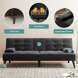 Meilocar 64" Futon Sofa Bed, 64" Convertible Loveseat with 2 Cup Holders, Small Couch with 3 Adjustable Angles & Removable Armrest, Modern Sleeper Sofa for Apartment,5.3 FT, Black Meilocar
