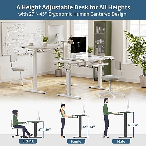 BANTI 48" x 24" Height Adjustable Electric Standing Desk with Keyboard Tray, Sit Stand up Desk with Splice Board, White Frame/White Top - WoodArtSupply