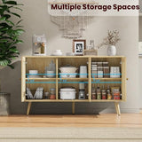 IDEALHOUSE 47.2" Rattan Sideboard Buffet Cabinet with 3 Doors, Boho Storage Cabinet with Adjustable Shelves, Console Table for Living Room, Dining Room, Entryway, Coffee Bar IDEALHOUSE