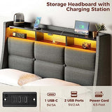 Rolanstar Twin Size Bed Frame with LED Lights and Charging Station, Upholstered Bed Storage Headboard & Drawers, Heavy Duty Wood Slats, Easy Assembly Rolanstar