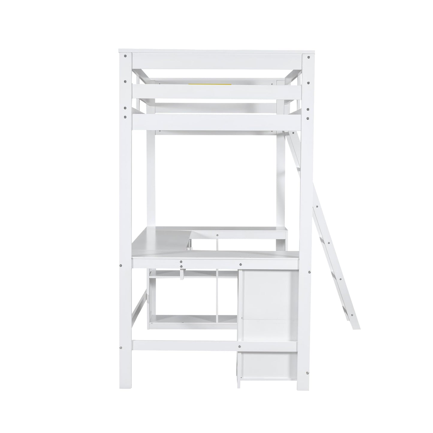 Harper & Bright Designs White Twin Size Loft Bed with U-Shaped Desk, Drawers, and Storage Shelves - WoodArtSupply