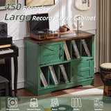Joaxswe Large Record Player Stand with Vinyl Storage Up to 450 Albums, 39 Inch Farmhouse Wood Green Vinyl Records Storage Cabinet with Barn Doors, Mid-Century Accent Turntable Stand for Living Room Joaxswe