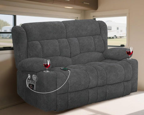 MisUMis RV Loveseat Recliner Sofa, Wall Hugger Reclining Loveseat RV Couch with USB Ports, Cup Holders, Pockets, 150° Adjustable RV Furniture Velvet Fabric Recliners for Travel & Home Theater Seating MisUMis
