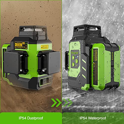 Huepar 3x360°Laser Level with 2 Li-ion Batteries 3D Outdoor Green Cross Line Self Leveling for Construction/Picture Hanging Hard Case，Magnetic Huepar
