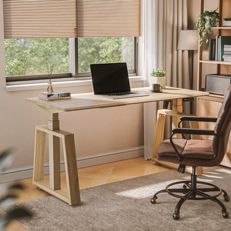 EUREKA ERGONOMIC Standing Desk, 63" Executive Height Adjustable Computer Desk with Single Motor, Touch Screen Control, Modern Trapezoidal Legs, PVC Oak Finish EUREKA ERGONOMIC