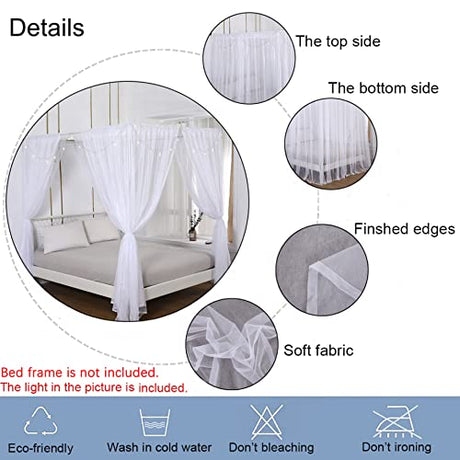 Akiky Princess Canopy Bed Curtains Bed Canopy Curtains with Lights for Queen Size Bed Drapes,8 Panels Canopies with Lights,Room Décor (Full/Queen, White) Akiky