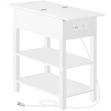 HOOBRO End Table with Charging Station, Flip Top Side Table with USB Ports, Narrow Nightstand Bedside Tables with Storage Shelves, for Small Space, Living Room, White WT141UBZ01 HOOBRO