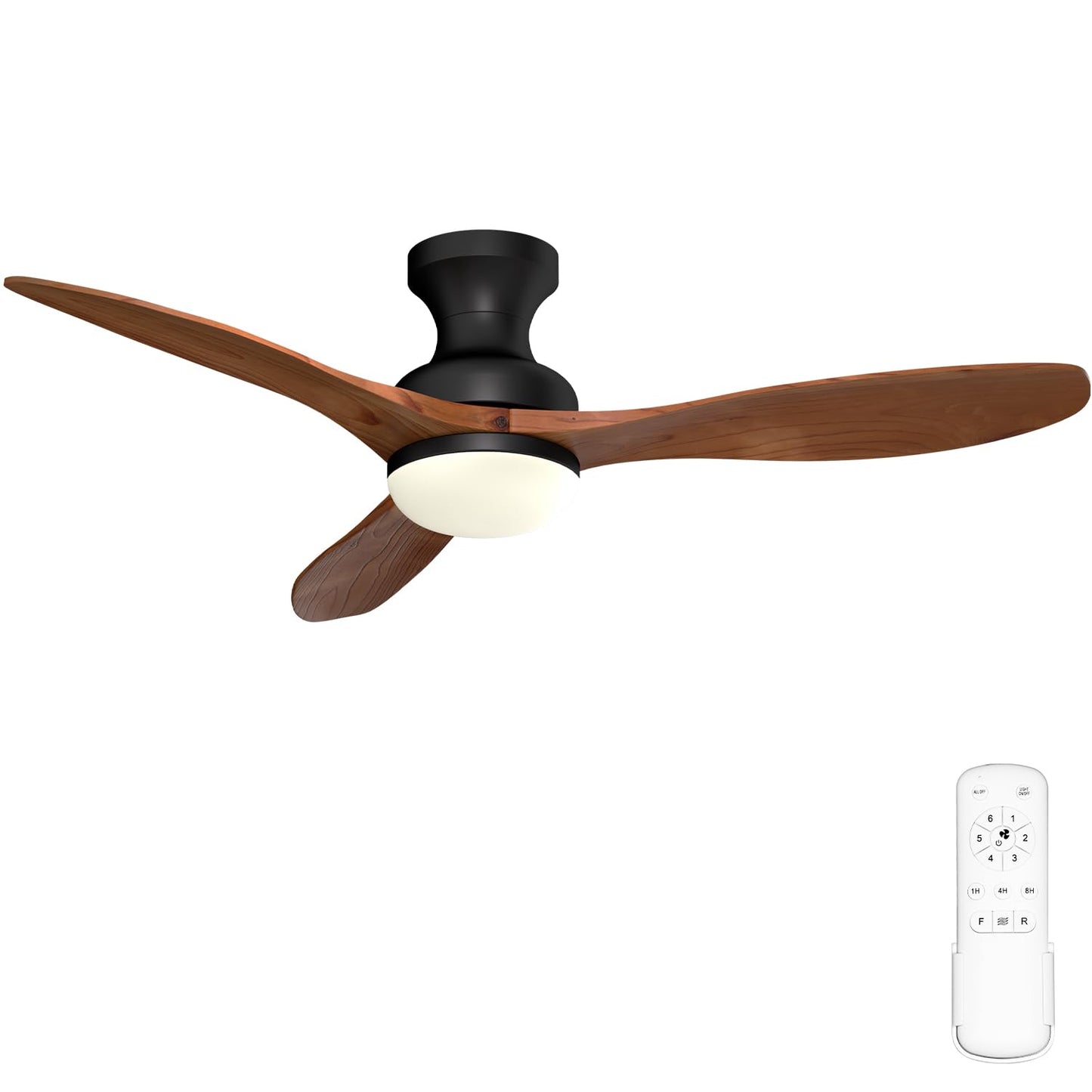 Frstem Leah 52" Flush Mount Solid Wood Ceiling Fan with Light & Remote Control, Low Profile/3 Blades/6-speed/Timer/3 CCT/Quiet DC Motor Ceiling Fan Light Fixture, for Kitchen Bedroom Living Room