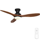 Frstem Leah 52" Flush Mount Solid Wood Ceiling Fan with Light & Remote Control, Low Profile/3 Blades/6-speed/Timer/3 CCT/Quiet DC Motor Ceiling Fan Light Fixture, for Kitchen Bedroom Living Room Frstem