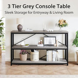 LVB Farmhouse Entryway Table, Metal Wood Console Table for Hallway, Industrial Rustic Sofa Table with 3-Tier Storage Shelf, Modern Entry Table for Foyer Front Home Living Room, Light Grey Oak, 47 inch LVB
