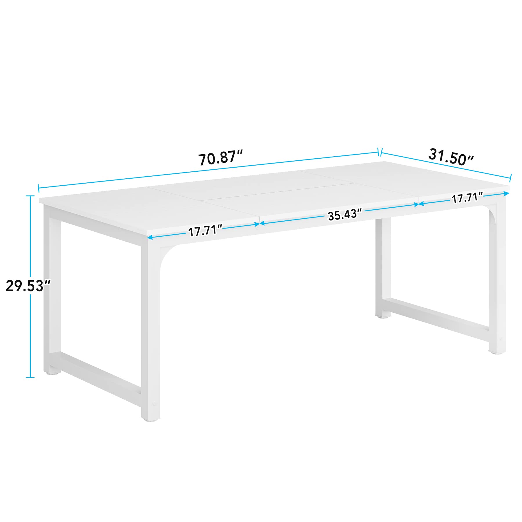 LITTLE TREE 70.9 Inch Large Dining Table Rectangular Kitchen Furniture for 6 to 8 People, White - WoodArtSupply