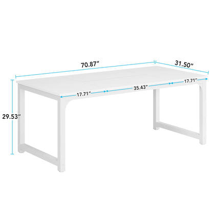 LITTLE TREE 70.9 Inch Large Dining Table Rectangular Kitchen Furniture for 6 to 8 People, White - WoodArtSupply