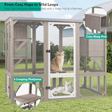 Large Catio Outdoor Cat Enclosure Window Access, Wooden Kitty Cage with Resting Room & 3 Platforms for Multiple Feral Cats, Cat House Attached to Window, Pet's Door for Patio Indoor Magazoopet