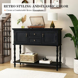 ARTPOWER Console Table with 2 Drawers, Retro Entryway Table with 2 Door Cabinets and Open Storage Shelf, Narrow Long Behind Couch Sofa Table for Living Room, Foyer, Hallway, Black ARTPOWER
