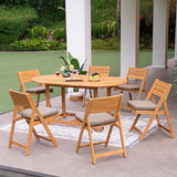 Cambridge Casual Miami Teak Wood Patio Dining Set with Cast Shale Cushion, Natural Teak/Cast Shale Cambridge Casual