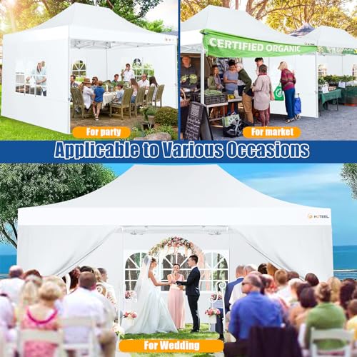 HOTEEL 10x15 Pop up Canopy Tent for Parties, Heavy Duty Easy Setup Tent with 4 Sidewalls, Outdoor Commercial Instant Gazebo for Wedding Event, with Roller Bag & Sand Bags, White(Hexagonal Frame) Hoteel