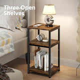 Simple Trending 3 Tier Side Table, End Table Night Stand Sofa Table Shelf for Living Room, Rustic Brown Simple Trending