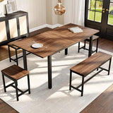 IDEALHOUSE 5-Piece Extendable Dining Table Set for 4-8 People, 63 Inch Kitchen Table with 2 Benches & 2 Stools, Space Saving Modern Dining Room Furniture, Easy Assembly, Brown IDEALHOUSE
