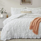 BEDAZZLED King Size Comforter Sets, White Bedding Comforter Set, 3 Pieces Pinch Pleat Bedding Sets with Comforter and Pillowcases Soft Farmhouse Shabby Chic Comforter for All Season BEDAZZLED