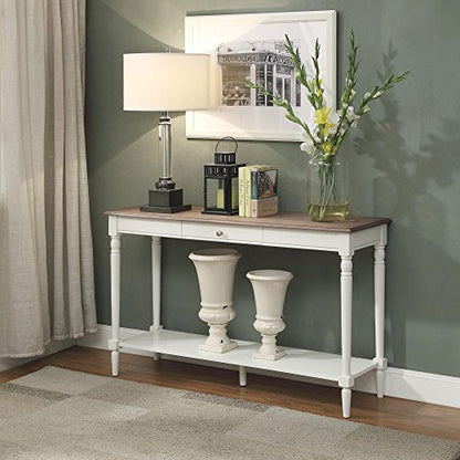 Convenience Concepts French Country Console Table with Drawer and Shelf, Driftwood/White