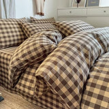 PinkMemory Brown Gingham Duvet Cover Set Queen 100% Washed Cotton Beige Plaid Checkered Duvet Cover Full 3pcs Modern Coffee Grid Gingham Bedding Set with Zipper Closure Ultra Soft Breathable PinkMemory