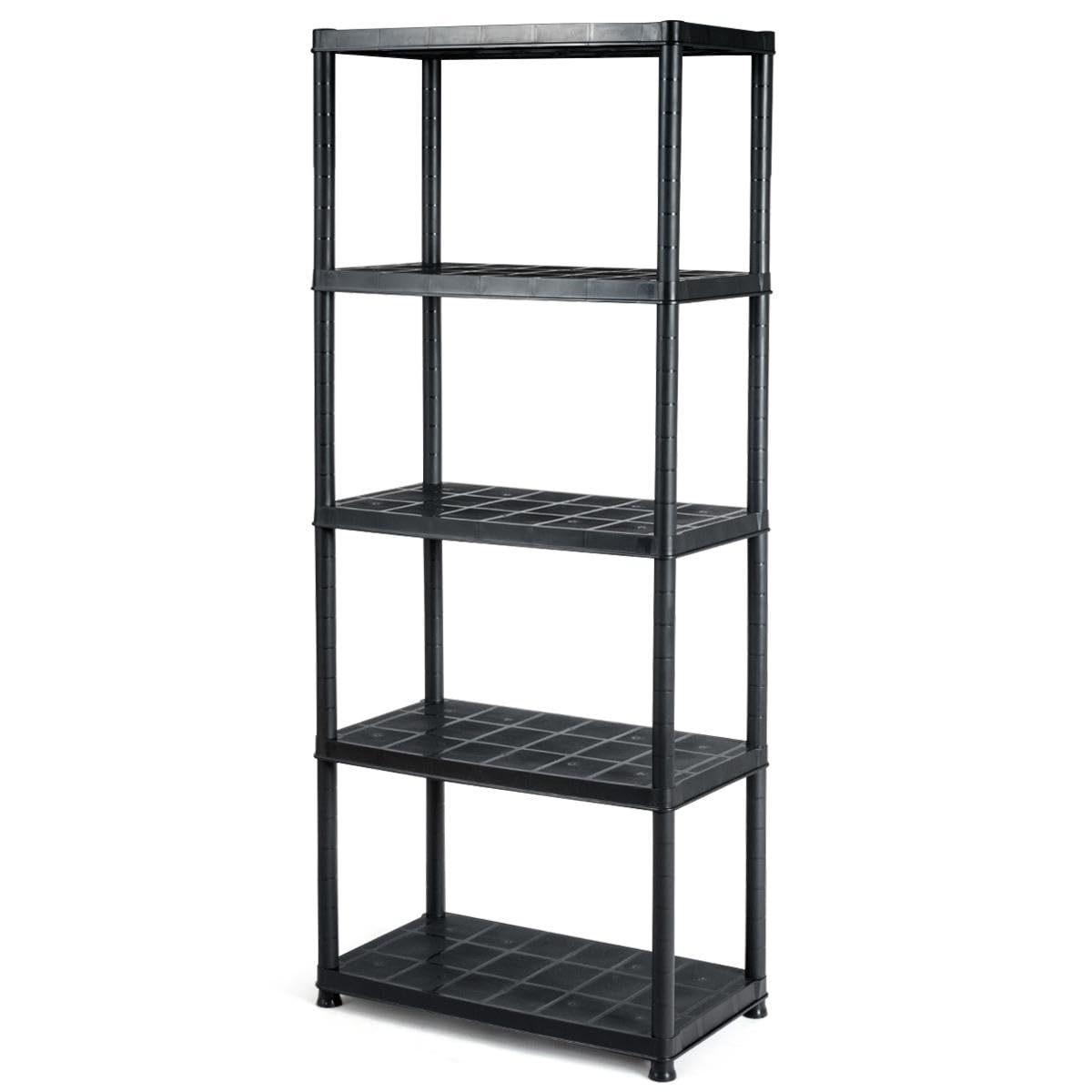 IRONMAX 5-Tier Garage Shelving Unit, Plastic Storage Rack with 4 Wall Brackets, Heavy Duty Shelf Organizer for Indoor and Outdoor, Black (1, 36”L X 18”W X 73”H) IRONMAX