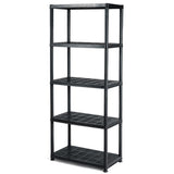 IRONMAX 5-Tier Garage Shelving Unit, Plastic Storage Rack with 4 Wall Brackets, Heavy Duty Shelf Organizer for Indoor and Outdoor, Black (1, 36”L X 18”W X 73”H) IRONMAX