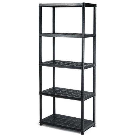 IRONMAX 5-Tier Garage Shelving Unit, Plastic Storage Rack with 4 Wall Brackets, Heavy Duty Shelf Organizer for Indoor and Outdoor, Black (1, 36”L X 18”W X 73”H) IRONMAX