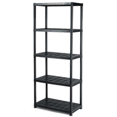 IRONMAX 5-Tier Garage Shelving Unit, Plastic Storage Rack with 4 Wall Brackets, Heavy Duty Shelf Organizer for Indoor and Outdoor, Black (1, 36”L X 18”W X 73”H)