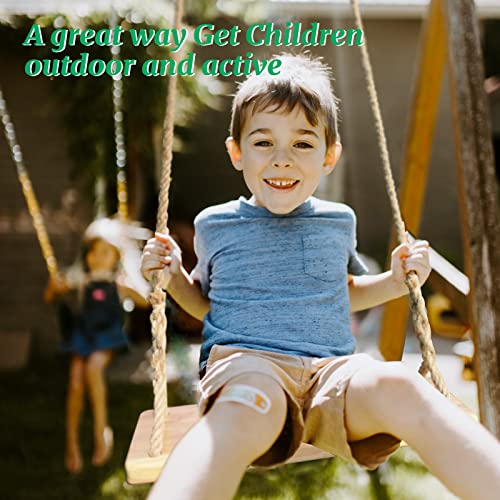 JMZOO Wooden Swing, Swing Seat 24"x 8"x 1.2",Adult Wooden Tree Swing 500lbs,Adjustable Hemp Rope & Extension Tree Straps 100 inch,Outdoor Wood Swing,Hanging Wooden Swing,Wood Swings for Adults Kids JMZOO