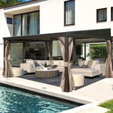 DOMI 12x14FT Lean to Gazebo, Outdoor Hardtop Wall Mounted Gazebo with Sloping Galvanized Steel Roof, Durable Aluminum Frame, Netting Curtain for Deck, Porch, Backyard domi outdoor living