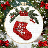 Zhenqing 11 Count Stamped Cross Stitch Kits for Adults Beginners, Hand Embroidery Christmas Ornaments kit with Instructions Embroidery Hoops,Christmas Stocking-Four-Piece Set(68446)