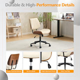 VINGLI Wide Curved Seat&Back Armless Home Office Chair,Ergoromic Adjustable-Height Desk Chair,Swivel&Tilting Function,Stylish Walnut Task Chair for Meeing Room,Dining Room,PU,Khaki VINGLI