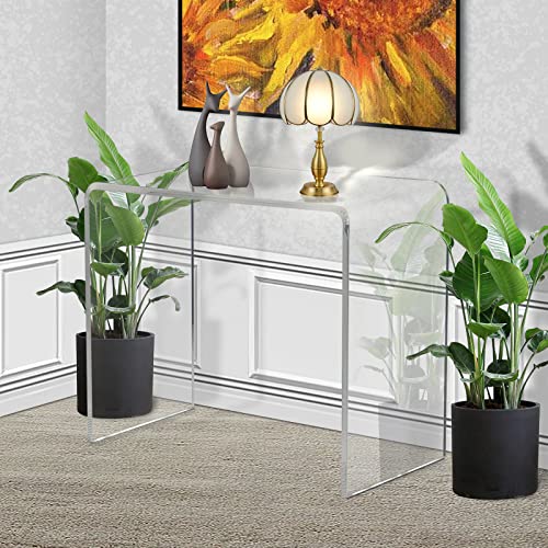 NEJHC Acrylic Console Table, 37.5” L Thick Modern Entryway Table for Hallway, Living Room, Clear Acrylic Desk, 37.5” W x 29.25” H x 15.25” D, 220LBS Weight Capacity NEJHC