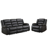 EBELLO Faux Leather Manual Recliner Sofa Set, 3 Seat Reclining Sofa, Couch Furniture Set for Living Room, Black EBELLO
