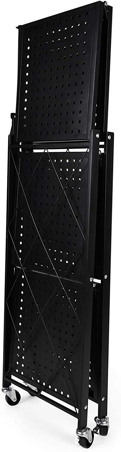 HealSmart Heavy Duty 3-Tier Foldable Metal Rack, 14.96" D x 27.95" W x 34.25" H Storage Shelving Unit 750 lbs with Wheels Moving Organizer Shelves for Garage Kitchen, Black HealSmart