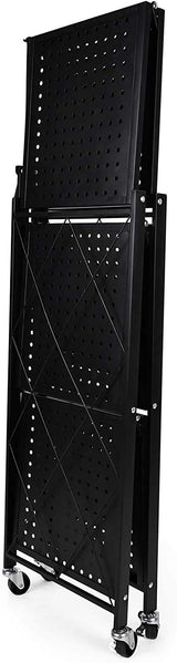 HealSmart Heavy Duty 3-Tier Foldable Metal Rack, 14.96" D x 27.95" W x 34.25" H Storage Shelving Unit 750 lbs with Wheels Moving Organizer Shelves for Garage Kitchen, Black HealSmart