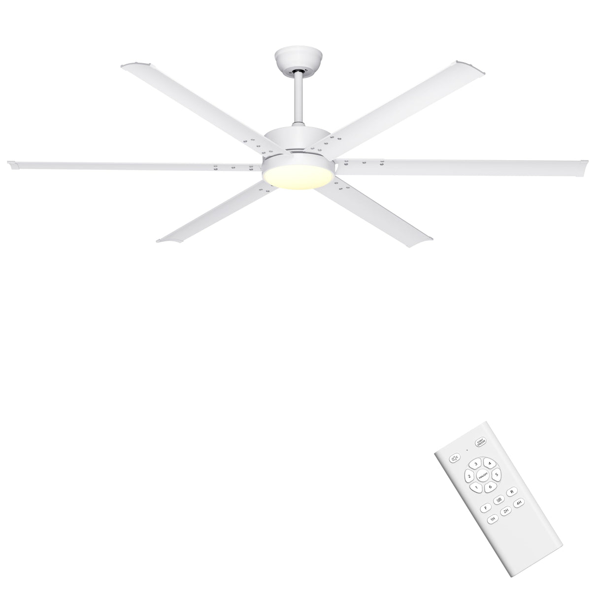 Ohniyou 72 Inch Large Industrial Ceiling Fan with Lights Remote Control, White Big Ceiling Fan with 6 Metal Blades, 6-speed Quiet DC Motor for Outdoor Patios Shop Living Room Garage Ohniyou