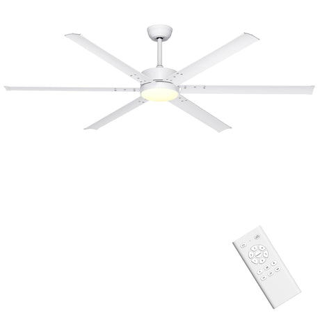 Ohniyou 72 Inch Large Industrial Ceiling Fan with Lights Remote Control, White Big Ceiling Fan with 6 Metal Blades, 6-speed Quiet DC Motor for Outdoor Patios Shop Living Room Garage Ohniyou