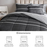Flysheep 3 Pcs Boho Striped Comforter Set Twin Size for Kids, White Striped on Black Dark Grey Soft Microfiber Reversible Bedding Set for All Season Flysheep
